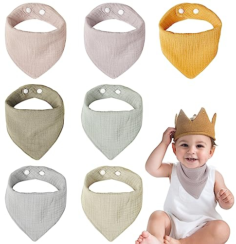 GiReich 7 Stück Baby Dreieckstuch Lätzchen, Musselin Halstuch Baby mit Verstellbares Druckknopf, Super Absorbierende Baumwoll Tücher Sabberlätzchen, für Jungen, Mädchen, Neugeboren, Säugling, Kinder