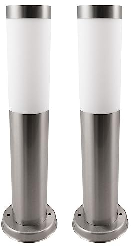 etc-shop Außen Stehleuchte Garten Sockelleuchte Terrasse Standleuchte Edelstahl Pollerlampe, silber, 1x E27, DxH 7,6x45 cm, 2er Set