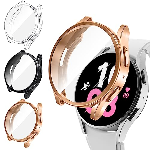 [3Stück] Kamita Hülle Kompatibel mit Samsung Galaxy Watch 6 40mm, Weiche TPU Bumper Cover mit Displayschutzfolie, Ultradünn Vollständige Abdeckung Schutzhülle für Galaxy Watch6(Klar+Schwarz+Rosegold)