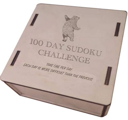 100 Day Sudoku Puzzle Challenge - They Get Harder Every Day - With Wooden Box makes a great gift Dad Granddad (Sudoku)
