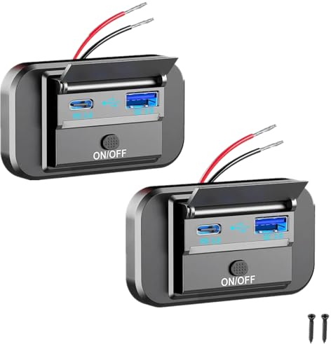 Vusddy 2 Stück Dual USB Steckdose 12V/24V, Auto Ladebuchse Wasserdicht mit Schalter, USB Einbausteckdose Handy Ladegerät für Wohnmobil, KFZ, RV, Boot, 36W PD Type C und 27W QC3.0 USB