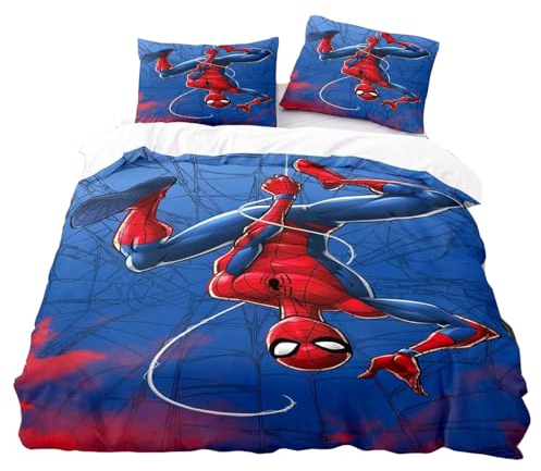 SENTUBILA Speran Bettwäsche-Sets,Arvel Pider Man Bettbezug 135x200 cm 3D-Druck Kinder Duvet Cover + Kissenbezüge 80 X80 cm,Anime Deko Für Zimmer (B,155x220cm+80x80cm)