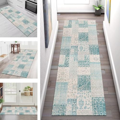 Teppich Läufer Flur Küche rutschfest waschbar Küchenläufer Korridor Tepiche Lang 40X60CM Blau Grau Polyester Teppichläufer Meterware Kücheteppich Schlafzimmer Wohnzimmer Flurmatte Breit 40-120cm