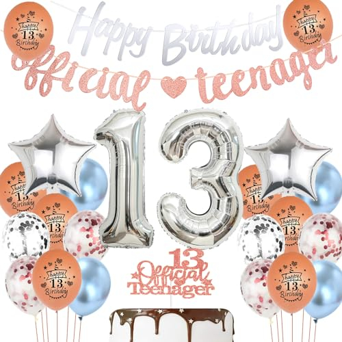 Offizielle Teenager 13. Geburtstag Dekoration Mädchen, Rosegold Luftballon 13. Geburtstag Mädchen Teenager Silber Geburtstagsdeko 13 jahre Mädchen ballon deko