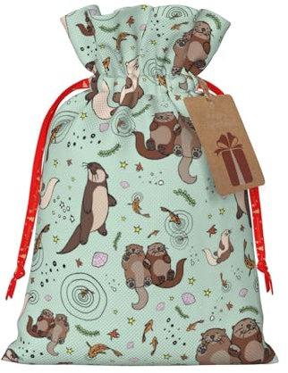 WURTON Geschenktüte mit Kordelzug, Otter-Geschenktüten, Geschenktüten für Weihnachten, 30,5 x 20,3 cm