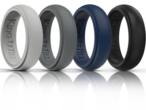 King Will Silicone Rings for Men - Comfortable and Breathable Mens Wedding Bands in Gray Blue Black - 8mm Wide Rubber Wedding Bands for Men - Perfect for Active Lifestyles 10