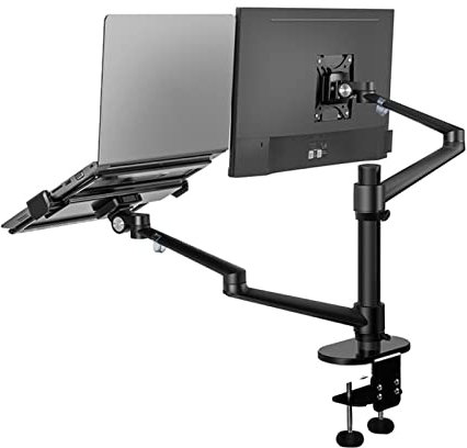 ​Supporto Monitor Supporto da tavolo regolabile in alluminio con doppio braccio for monitor LCD e supporto for braccio for laptop for schermi monitor da 17-32, vassoio aggiuntivo for laptop da 12-1