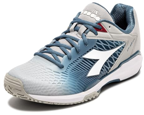 Diadora Men's Speed Competition 7+ All Ground Tennis Shoe, Silver/Oceanview/White, 45 EU