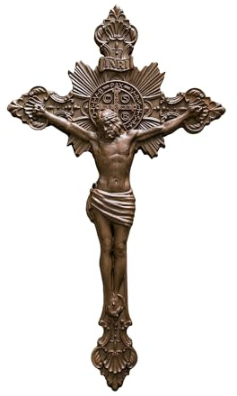 BGCOPPER Saint Benedict Crucifix Wall Cross, Wooden Jesus Cross for Wall, Catholic Crucifix for Wall, St Benedict Cross Wall Decor for Home Easter (10 Inch)