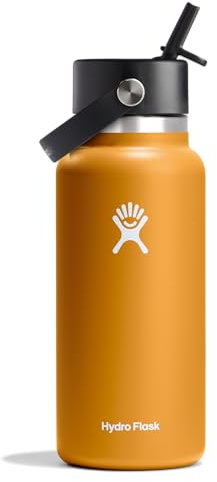 Hydro Flask - Water Bottle 946 ml (32 oz) - Vacuum Insulated Stainless Steel Water Bottle with Flex Straw Cap - Wide Mouth - Fossil