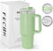 FECBK 40oz Tumbler with Straw and Lid 1.2L, 100% Leak-Proof Travel Mug with Handle, Stainless Steel Vacuum Insulated Water Bottle Keeps Cold for 34H / Hot 12H, Dishwasher Safe, Greenery