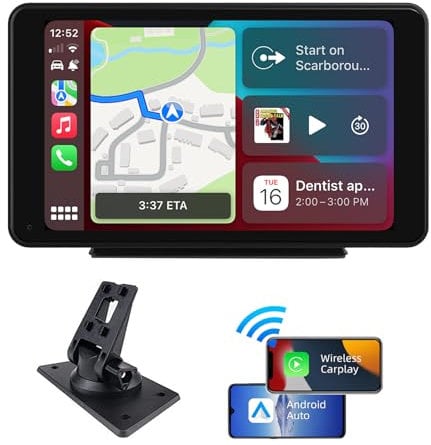 plimpton Autoradio Carplay Wireless Andriod Auto, Schermo per Auto con 7 Pollici Touchscreen Monitor, Schermo Macchina con BT/AUX, Mirror Link, Navigatore, Assistente Vocale, L1