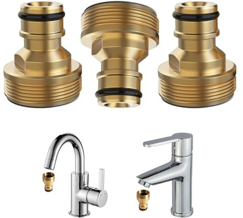 DHWEKU 3 Pièces Connecteur De Robinet en Laiton Jardin Raccord Rapide Pour1/2 Pouce Et 3/4 Pouce 2-en-1 Adaptateur Femelle À Fente pour Raccords De Tuyau D'Arrosage, Adaptateur De Robinet Fileté