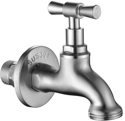 Tondiy Auslaufhahn 1/2'' Anschluss mit 3/4'' Adapter, Wasserhahn Auslaufventil, mit Wanddekoration Abdeckung, SUS304 Edelstahl, Matt