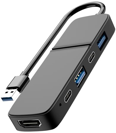 Eanetf 5-in-1 USB C Hub HDMI 1080P for Laptop PC Mac | 5-in-1 hub: 2x USB-C + 2x USB-A 3.0 + 1x HDMI 1080P, Built-in driver, For static screen use only, Not for gaming/movies