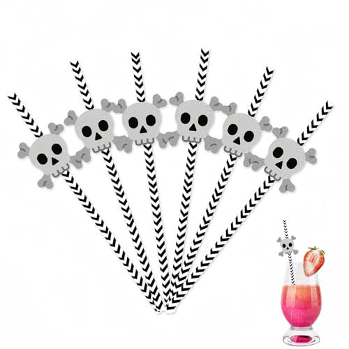 Halloween Paper Straws,24pcs Skull Pattern Drinking Straws Paper Cocktail Straws for Restaurant Home Bar Halloween Party Juice Coffee Cold Drink Accessories