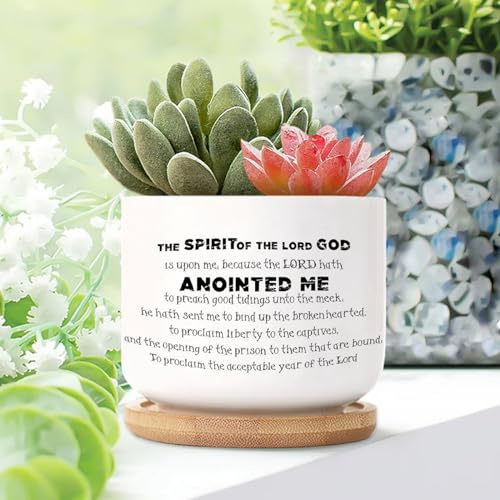 The Spirit of The Lord God Is upon Me; Because The LORD Hath Anointed Me Ceramic Planters Christian Quote Planters for Outdoor Plants With Drainage Holes And Saucers Pot For Home Desktop Office