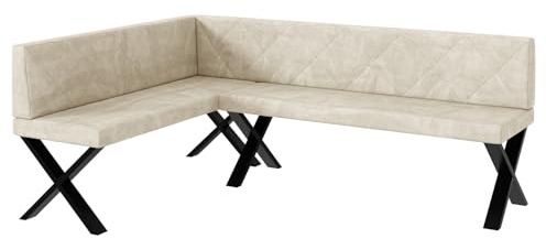 MEBLINI Eckbank für Esszimmer - Küchenbank - Essecke - Sitzecke Küche - ERIC - X-Beine 142x196x87cm Links - Creme Samt