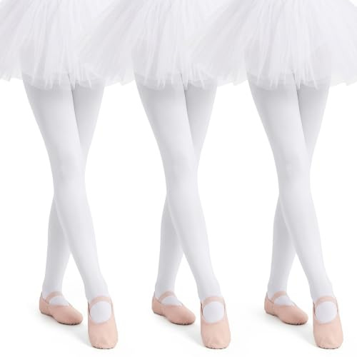 KOOOGEAR 3 Pairs Girls Ballet Tights Soft Microfibre Dance Tights for Kids Footed School Uniform Pantyhose 3-15 Years