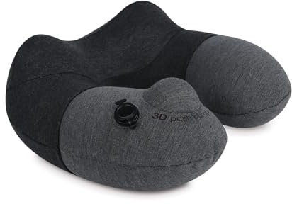 Travelmall Switzerland Award-Winning Inflatable Neck Pillow with 3D Patented Pump – Grey Edition for Airplane, Train, and Car Travel