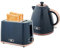 HOMCOM Kettle and Toaster Set, 1.7L 3000W Fast Boil Jug Kettle with Auto Shut Off, 2 Slice Toaster with 7 Level Browning Controls & Crumb Tray, Blue