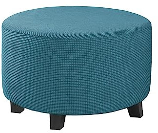 XAOLPLH Runde Fußschemel Husse Stretch Ottoman Husse Plüsch, Dehnbarer Pouf Bezug rutschfeste Fußhocker Slipabdeckungen, Sofa Hussen, Schutzhülle Cover Waschbar, Blau 2, L