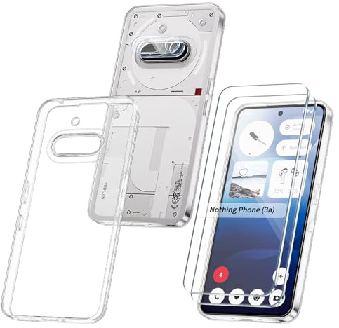 STARRYNOVA 5 in 1 Transparent Case for Nothing Phone 3a - with 2X Screen Protector and 2X Lens Protector and Crystal Clear Silicone Cover, Clear