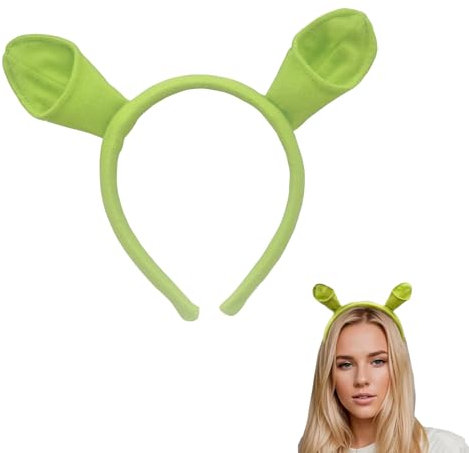 RGEVGER Grüne Ogerohren Stirnband, grüne Ohren Stirnband, niedliches Plüsch, Alien, Cosplay, ausgefallenes dekoratives Haar mit Hörnern, lustige Kopfbedeckung, für Party-Dekorationen, Halloween
