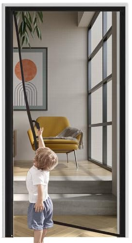 Magnetisches Moskitonetz nach Maß, 145x245cm Schwarz Aufrollbares Moskitonetz nach Maß Tür-Moskitonetz Fliegenvorhang Balkontüren Türen