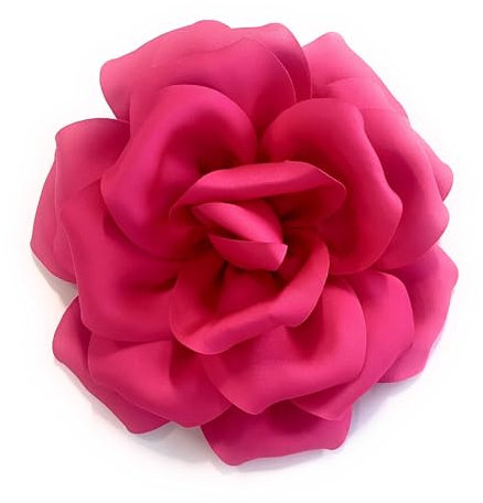 Large Rose Fascinator Corsage Hair Clip and Brooch Pin, Satin Flower, Multi-Colour Options (Fuchsia Pink)