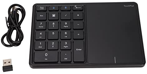 Pissente Kabelloser Nummernblock mit Touchpad, Dual-Mode, 22 Tasten, Typ-C | ABS-Gehäuse, für OS X geeignet, 2,4G & BT 4.2 Verbindung, integrierter 500 mAh Akku, 10 m Reichweite, Plug-and-Play