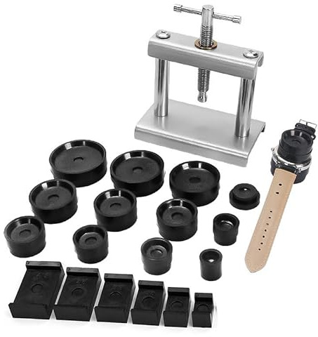 Kit d'outils d'horloger, Kit de presse de montre – Presse de boîtier de montre avec 18 formes de pression – Kit d'outils de réparation de montres pour réparation de montres, ressorts de compression et