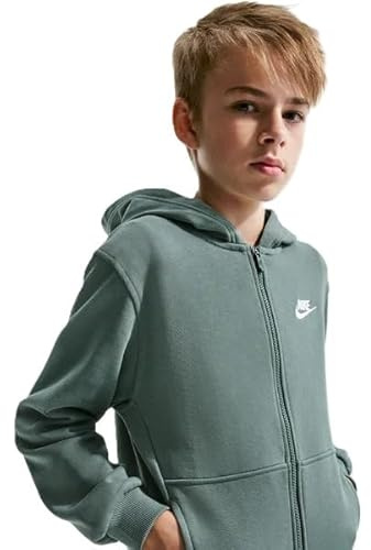 Nike Kinder Nsw Club Ft Hd Fz Ls Lbr Jacke, Mineral Slate/White, 10/12 Jahre