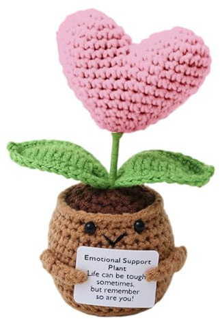 Culinavog Cactus Amusant en Fil de Coton, Plante Artificielle de Fleurs en Crochet, Tricoté Positive Coeur d'amour Rose, Artisanat Unique Fait-Main Cadeau pour Les Femmes la Famille Les Amis