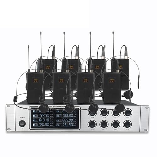 LIULIQ 8 Channel Wireless Microphone Device, 1-to-8 Wireless Microphone with Eight Microphones and LED Display Screen, Four Antennae Reception for Karaoke KTV DJ Wedding Party Church