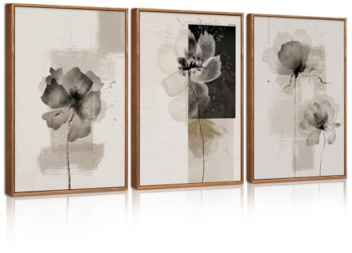 ANHUIB 3er Blumen Wandbilder Schwarze Blumen Leinwand Wandkunst Wildblumen Vintage Bild Mit Rahmen Pflanzen Vintage Wandkunst Abstrakte Poster Moderne Wildblumen Wandbilder für Wohnzimmer Schlafzimmer