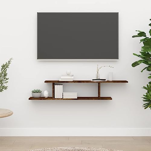 Mokuyary Floating TV Unit Wall Mounted TV Stand with Open Shelf Entertainment Media Unit for Living Room Smoked Oak 125x18x23 cm Engineered Wood