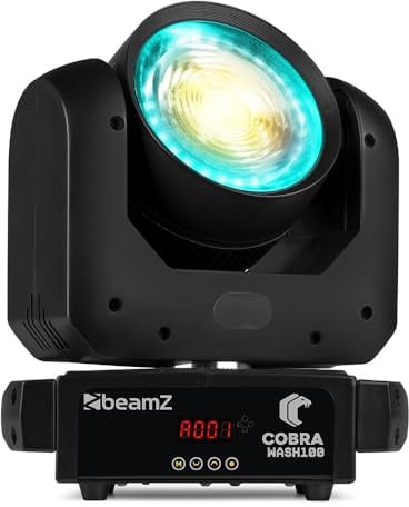 BeamZ Cobra Wash100 Moving Head LED 100W – Profi Wash & Beam Bühnenbeleuchtung mit RGB LED-Ring, CW/WW Kaltweiß Warmweiß, 19 DMX Kanäle, Musiksteuerung, DJ Disco Party Lichteffekt Bühnenlicht