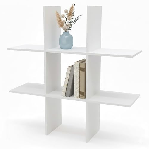 Spetebo Holz Wandregal 55 x 55 cm schwebend mit 6 Fächern - weiß - Schweberegal im Würfel Design mit Melamin Furnier - Hängeregal Bücherregal Dekoregal Pflanzenregal Regal für Wandmontage