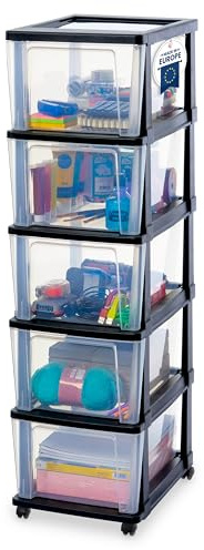 Iris Ohyama, Rollcontainer Kunststoff auf Rollen, 5 Grosse Schubladen, Schwarz, Leichtes Öffnen, Aufbewahrung, für Schreibtisch, Garage, Organizer, Schrank, BPA-frei, KMC-305