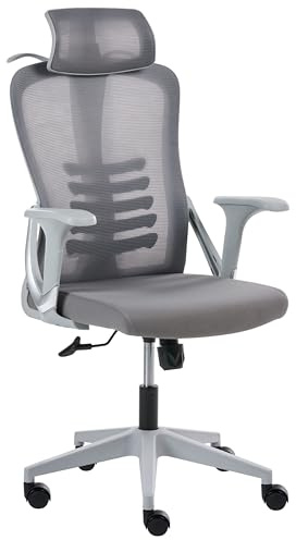 Beliani Bürostuhl Mesh Stoff grau drehbar neigbar verstellbare Kopfstütze Ergonox