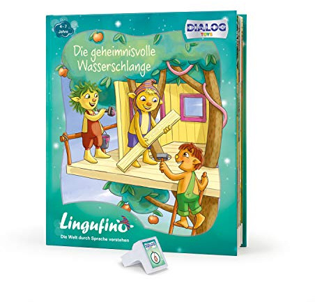 DIALOG TOYS DEDE-DT-LF03B Lingufino Erweiterungs-Set Die geheimnisvolle Wasserschlange mit Abenteuerbuch und Dialogmodul für den lingutastischen Kobold, der die Geschichte erzählt und echte führt