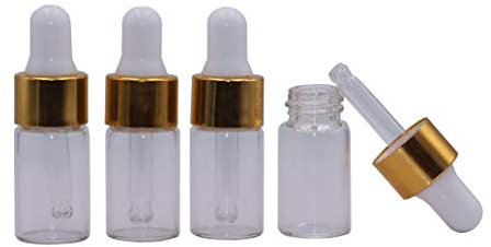 Lot de 15 flacons en verre transparent pour huiles essentielles - Flacons rechargeables avec bouchon doré et latex blanc, claire, 3ml