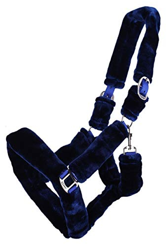 QHP Halfter Alaska komplett mit weichem Teddy-Kunstfell bezogen (Warmblut, Navy/Blau)