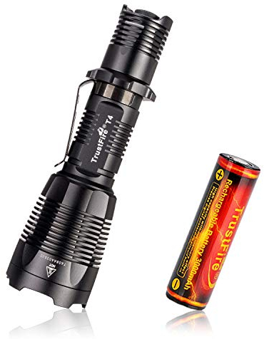 TrustFire T4 Linterna táctica LED 1000 lúmenes IPX8 linterna – Linterna profesional Tac Light Linterna – Bisel negro EDC Super brillante 18650 Flash Light para el hogar, caza, camping al aire libre