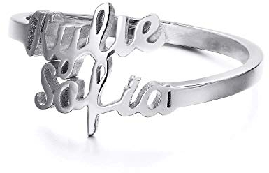 LONAGO 925 Sterling Silber Personalisierter Namensring Benutzerdefinierte Zwei Namen Ring Schmuck für Frauen (white gold, Silber)
