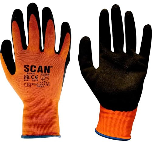 Scan SCAGLOLATOM Latex Foam Gloves - Hi-Vis Orange 13G - Size 8