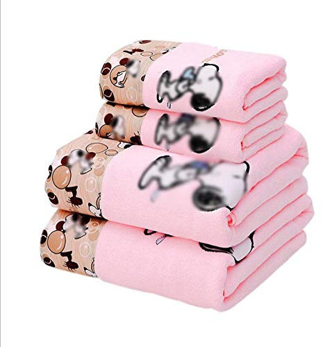 XYFL Mikrofaser-Badetuch 4 Cartoon-Bedruckte Badetücher Set 2 Badetücher 2 Handtücher Superweich Und Hochsaugfähig,Pink
