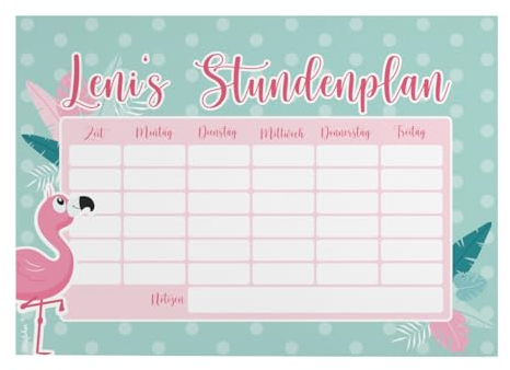 Striefchen® Magnetischer Stundenplan mit Namen für Mädchen zum Beschriften - perfekt zum Schulanfang Flamingo