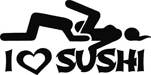 myrockshirt Lustige Strichmännchen Stig Figure I Love Sushi 20cm Aufkleber,Sticker,Decal,Autoaufkleber,UV&Waschanlagenfest,Profi-Qualität
